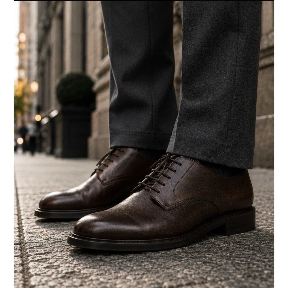 J Crew Ludlow Mens 9 Dark Brown Leather Derby Shoes Old Money Preppy Euro Summer